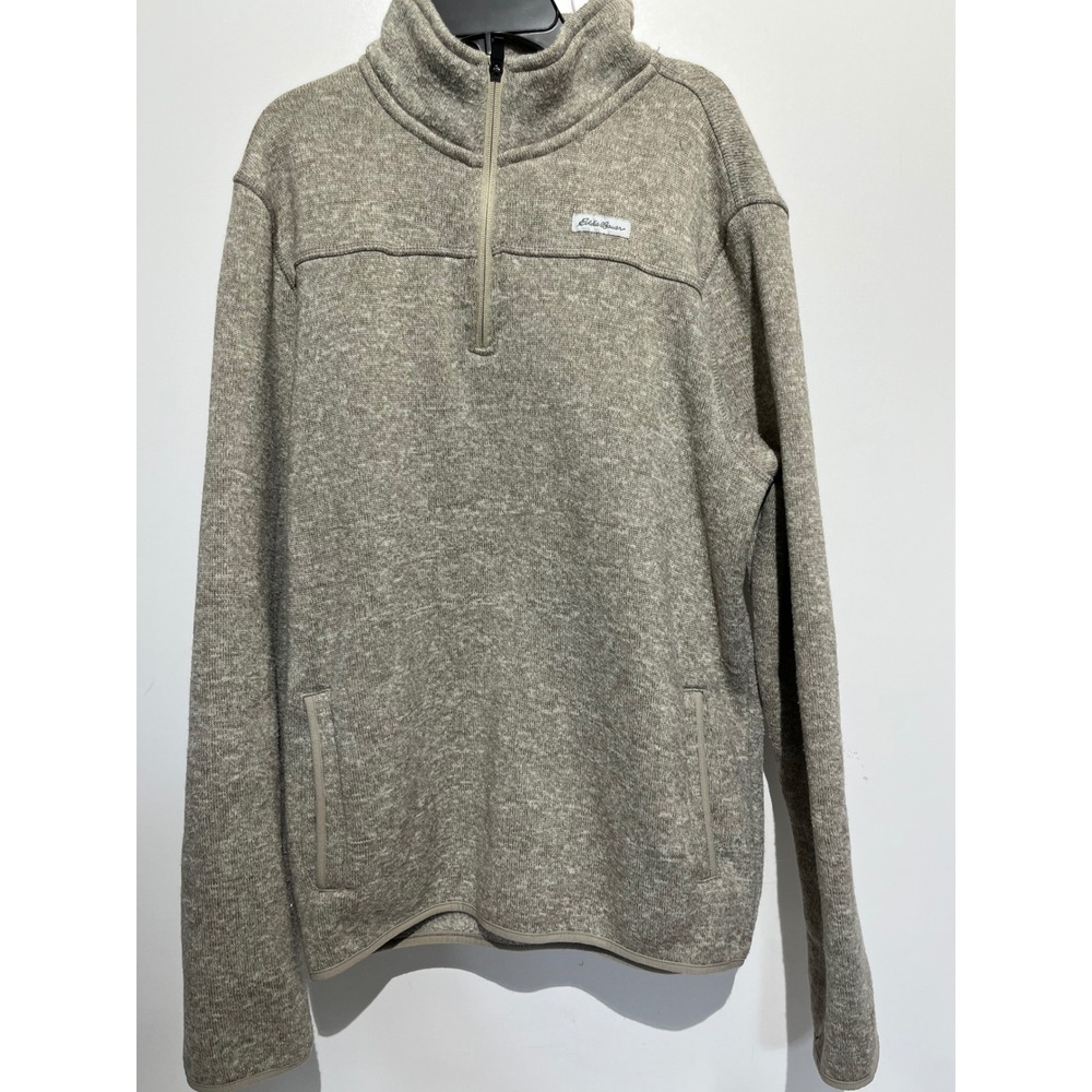 Eddie Bauer‎ Mens Quarter Zip Fleece Pullover Sweater Oatmeal Heather  Large